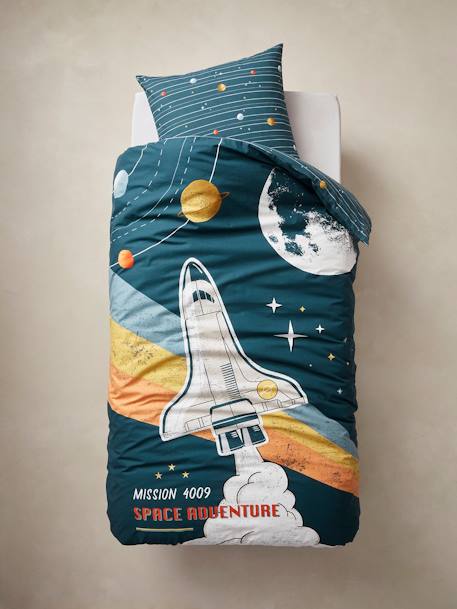 Conjunto capa de edredon + fronha de almofada para criança, tema Space Adventure multicolor 