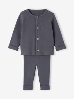 Conjuntos-Bebé 0-36 meses-Calças, jeans-Conjunto unissexo, camisola e calças em malha, para bebé