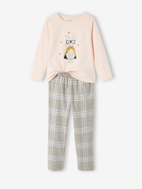 Pijama em malha jersey e flanela, Supercat, para menina rosa-pálido 
