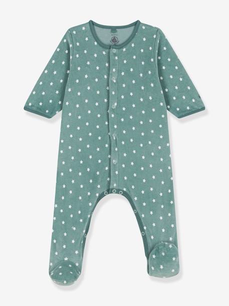 Pijama às estrelas, em veludo, para bebé, da Petit Bateau verde estampado 