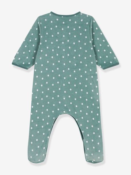 Pijama às estrelas, em veludo, para bebé, da Petit Bateau verde estampado 