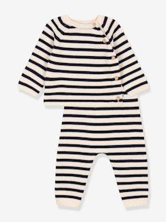 Bebé 0-36 meses-Conjunto às riscas, estilo marinheiro, em malha de lã e algodão, para bebé, da Petit Bateau