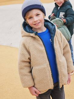 Menino 2-14 anos-Casacos, blusões-Blusão reversível com capuz, acolchoado e em sherpa, para menino