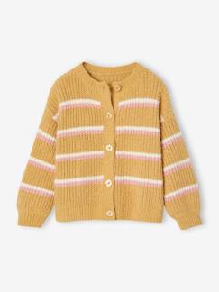 Menina 2-14 anos-Camisolas, casacos de malha, sweats-Casacos malha-Casaco às riscas, em malha tricot, para menina