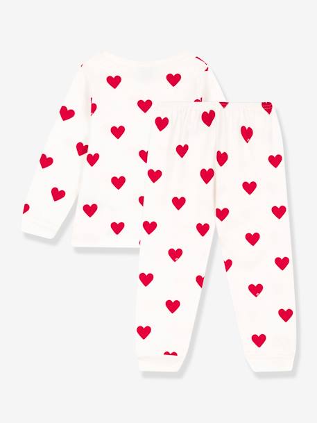 Pijama corações, em moletão, para criança, da Petit Bateau branco estampado 