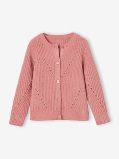 Menina 2-14 anos-Camisolas, casacos de malha, sweats-Casacos malha-Casaco em malha tricot ajurada, para menina