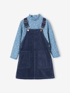Menina 2-14 anos-Conjunto camisola + vestido estilo jardineiras, em bombazina, para menina