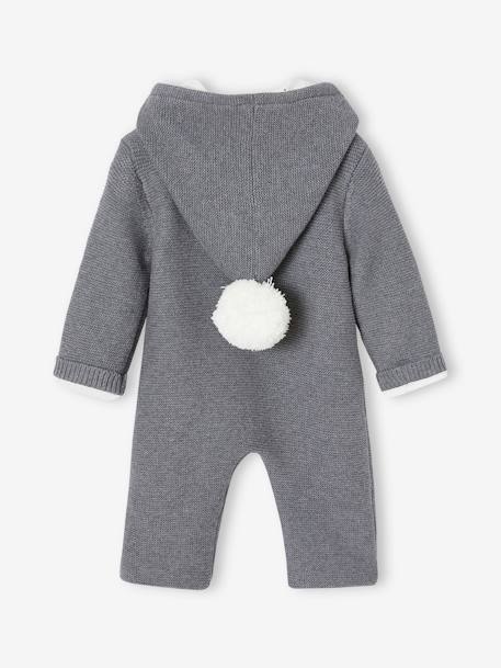Macacão com forro, em tricot, para bebé cinza mesclado 