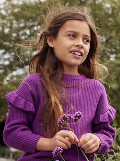 Menina 2-14 anos-Camisolas, casacos de malha, sweats-Camisolas malha-Camisola com folhos nas mangas, para menina