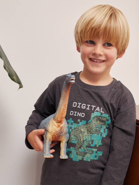 Camisola 'digital dino' efeito pixel em relevo, para menino cinza mesclado 