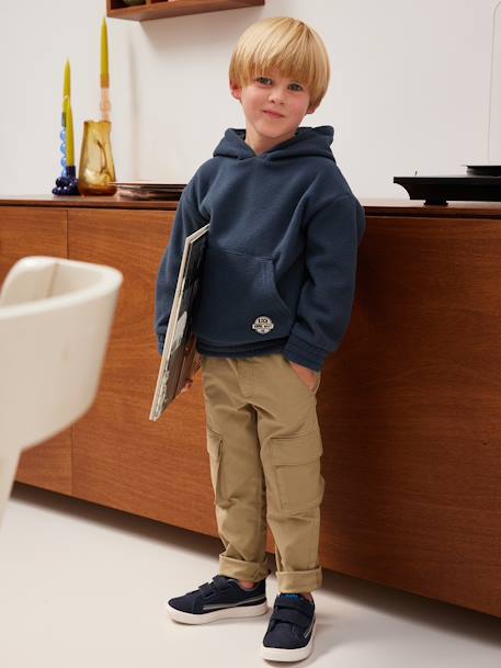 Calças cargo morfológicas, medida das ancas ESTREITA, fáceis de vestir, para menino bronze+cinzento-ardósia 