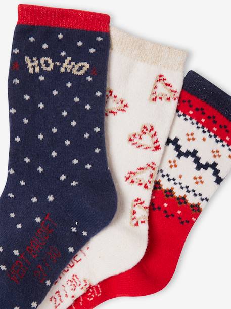 Conjunto de Natal Santa Socks, lote de 3 pares de meias, para menina vermelho 