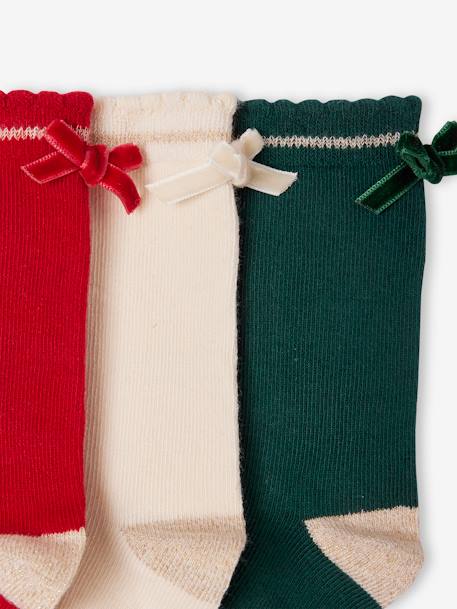 Conjunto de Natal, lote de 3 pares de meias com laço, para menina vermelho 