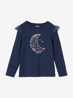 Menina 2-14 anos-T-shirts-T-shirts-Camisola de Natal com lua irisada, folhos com purpurinas, para menina