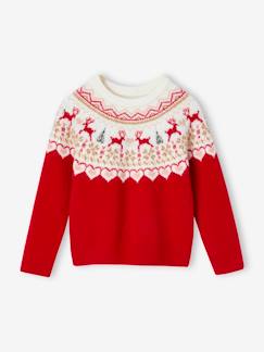 Menina 2-14 anos-Camisolas, casacos de malha, sweats-Camisolas malha-Camisola jacquard de Natal, para menina