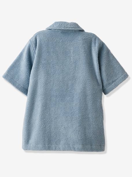 Roupão modelo camisa personalizável, com algodão reciclado, para criança azul-cambraia+bege+terracota 