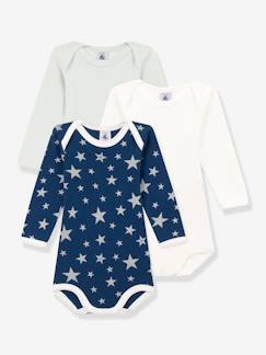 Bebé 0-36 meses-Lote de 3 bodies de mangas compridas, estrelas fosforescentes, da Petit Bateau