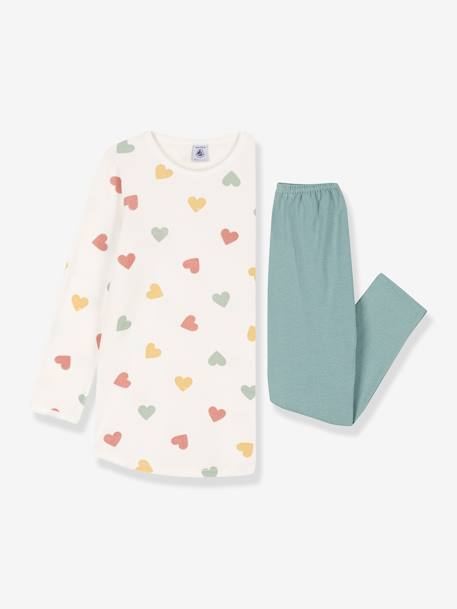 Conjunto camisa de dormir e leggings, corações, em veludo, para criança, da Petit Bateau branco estampado 
