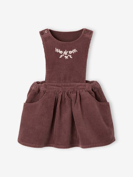 Conjunto com blusa e vestido estilo jardineiras em bombazina, para bebé bordeaux 