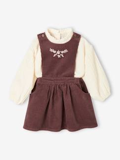 Bebé 0-36 meses-Conjuntos-Conjunto com blusa e vestido estilo jardineiras em bombazina, para bebé