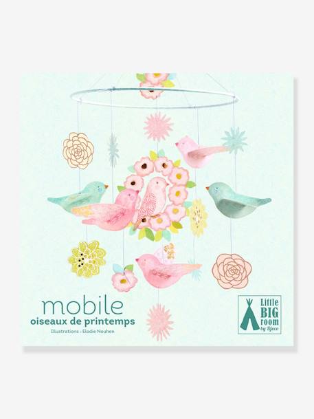 Mobile em papel, Pássaros e Flores - DJECO estampado rosa 