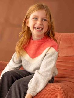 Menina 2-14 anos-Camisolas, casacos de malha, sweats-Camisolas malha-Camisola efeito colorblock, para menina