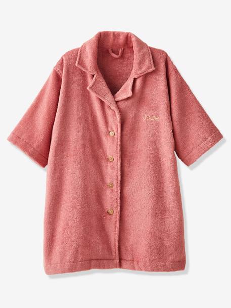 Roupão modelo camisa personalizável, para criança pau-rosa+verde-abeto 
