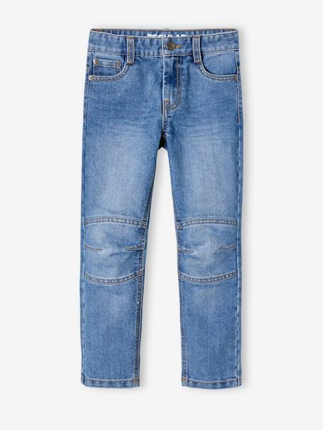 Jeans direitos Morfológicos e indestrutíveis, para menino, medida das ancas Larga AZUL ESCURO DESBOTADO+AZUL ESCURO LISO 