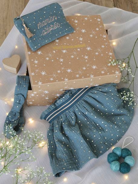 Conjunto de Natal 'Adoré': saia, fita de cabelo e bolsa bordada, para bebé verde-esmeralda 