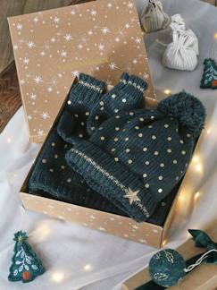 Menina 2-14 anos-Acessórios-Gorros, cachecóis, luvas-Conjunto de Natal "Estrela", com gorro + gola snood + luvas, para menina