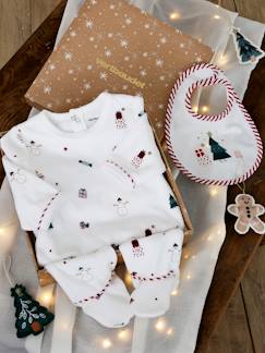 Caixa presente de Natal para bebé: pijama em veludo + babete