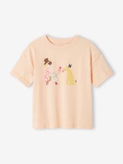 Menina 2-14 anos-T-shirt com motivo pop, mangas curtas com dobra, para menina