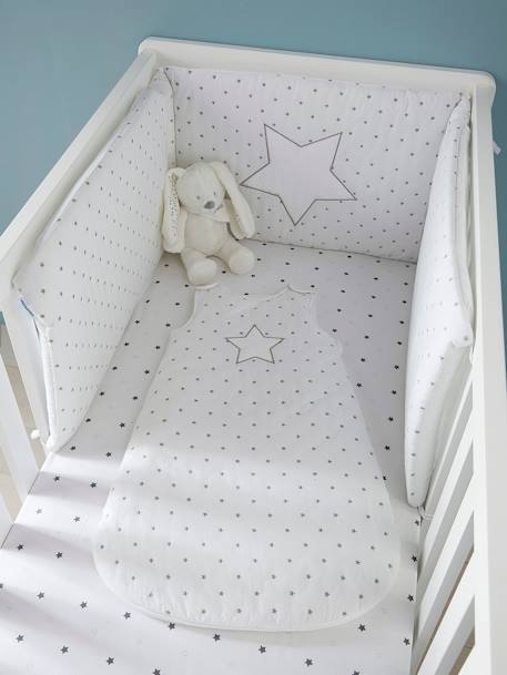 Lençol-capa para bebé, tema Chuva de estrelas Branco / estrelas 