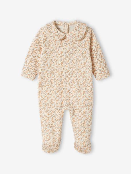 Pijama florido, em interlock, para bebé cru 