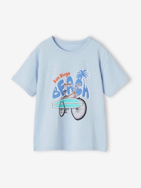 T-shirt de mangas curtas com motivos gráficos, para menino azul-céu+azul-noite+azul-turquesa+BRANCO CLARO LISO COM MOTIVO+pau-rosa 