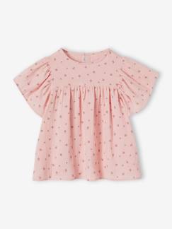 Menina 2-14 anos-Blusas, camisas-Blusa estampada, mangas borboleta, em gaze de algodão bio, para menina
