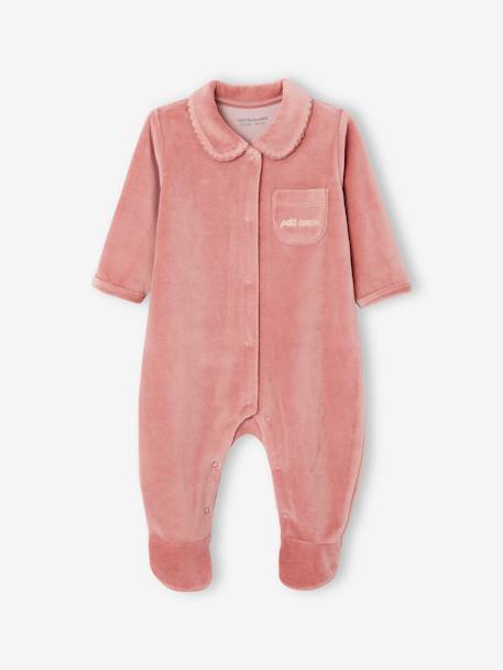Lote de 2 pijamas em veludo, para bebé rosa-velho 