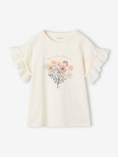 Menina 2-14 anos-T-shirt com bouquet em relevo, mangas bordadas, para menina