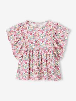 Menina 2-14 anos-T-shirts-Blusa às flores, para menina