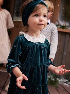Bebé 0-36 meses-Vestidos, saias-Caixa presente de Natal, vestido em veludo + fita de cabelo, para bebé menina