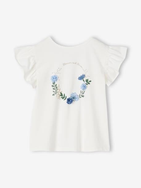 T-shirt com coroa de flores em relevo e purpurinas, para menina cru 