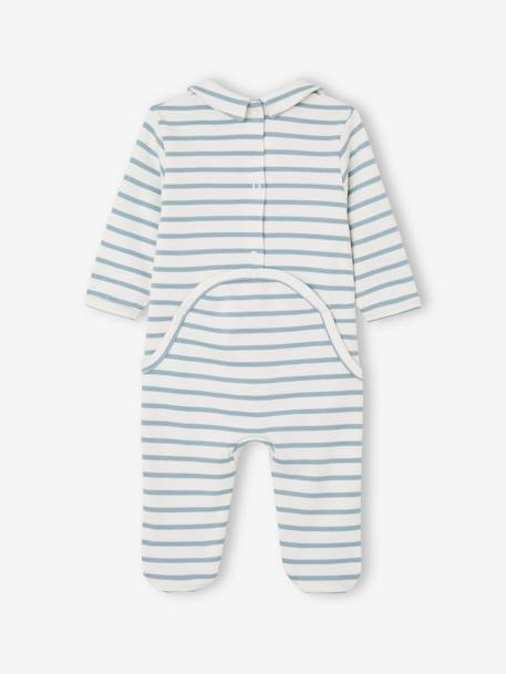 Pijama às riscas, em interlock, para bebé azul-céu 