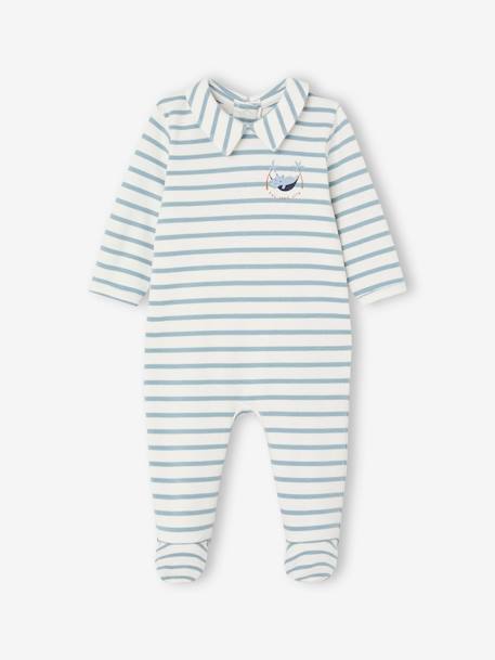Pijama às riscas, em interlock, para bebé azul-céu 
