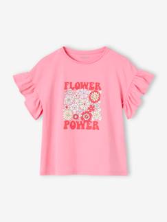 Menina 2-14 anos-T-shirt "Flower Power", folhos nas mangas, para menina