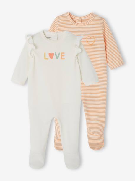 Lote de 2 pijamas 'love', em jersey, para recém-nascido pêssego 
