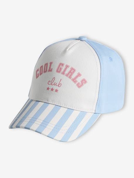 Boné 'Cool Girls Club', para menina riscas azuis+riscas rosa 