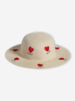 Chapéu modelo capeline aspeto palha, com corações, para menina
