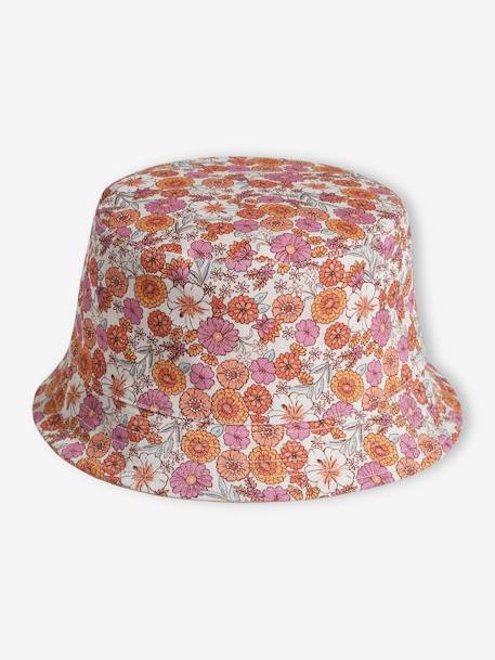 Chapéu tipo bob florido, reversível, para menina alperce-rosado 