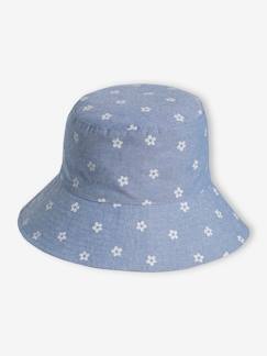 Chapéu florido estilo capeline, em ganga, para menina