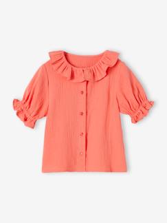 Menina 2-14 anos-Blusas, camisas-Blusa com folho na gola, em gaze de algodão, para menina